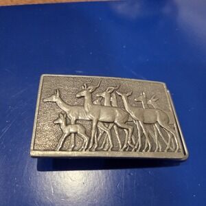 Pewter Gazelle Antelope Herd Belt Buckle Rectangular Wildlife